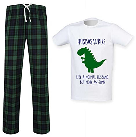 60 Second Makeover Limited Mens Husband Dinosaur Tartan Trouser Pyjama Set Family Matching Twinning Family Size - XXL