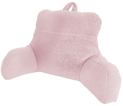 UK Care Direct Reading Bed Rest Cushion with Arm Support, Teddy Fleece Backrest Pillow, for Arm Rests, & Back Support Lounging, Reading, 30cm Deep Pocket, Hollowfibre Filling - Pink 50 X 75 CM