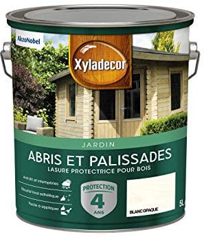 Xyladecor - Lasure Protectrice pour Bois Extérieur - Abris, Palissades, Bois de jardin - Couleur : Mat Blanc Opaque - Quantité : 5L, 5324239