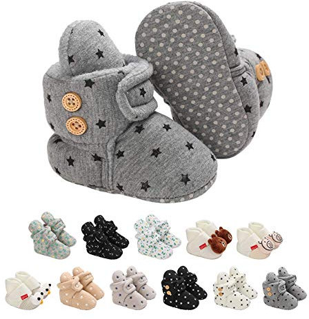 EDOTON Unisex-Baby Neugeborenes Fleece Booties, Baby Jungen Mädchen Weiche Sohlen Streifen Bootie Kleinkind Stiefel Niedlich Stiefel Socke Einstellbar