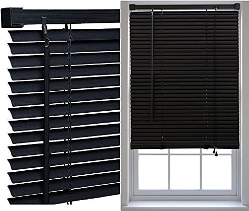 Optimal Products PVC Window Venetian Blinds Strong Trimmable Easy Fit Child Safe Home Office Blind Black Cream White Silver Teak And Natural (Black, 105 x 150 cm)