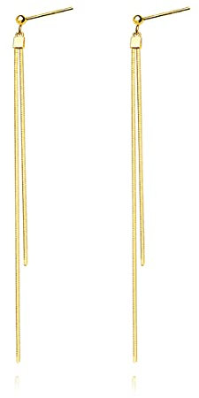 Reffeer Solide 925 Sterling Silber Quaste Kette Baumeln Ohrringe für Frauen Lange Baumeln Tropfen Ohrringe Linie Ohrringe Lange Ohrringe (B-18K Gold Plated)