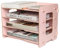 EXERZ Holz-Akten-Organizer 4 Ebenen Für Schreibtisch Ordnung, Bürobedarf, Dokumentenhalter, Schüler Hausaufgaben, Schularbeiten, Notizbuch, Briefe Lager, Stationär, DIY Kreative Dekoration - Rosa