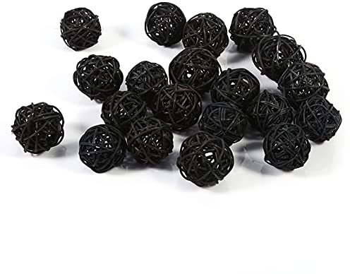 Jenngaoo 20 Pcs Rattan Balls, Wickers Ball Decorative Ball Orbs Vase Fillers for Garden Wedding Party Christmas Decoration (Diameter 1.2 Inch) (Black)