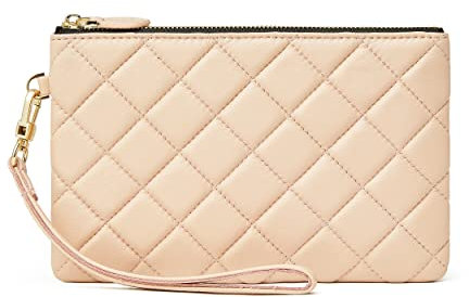 DORIS&JACKY Leather Wristlet Clutch Wallet Cute Small Pouch Bag With Strap, Quilted-pink