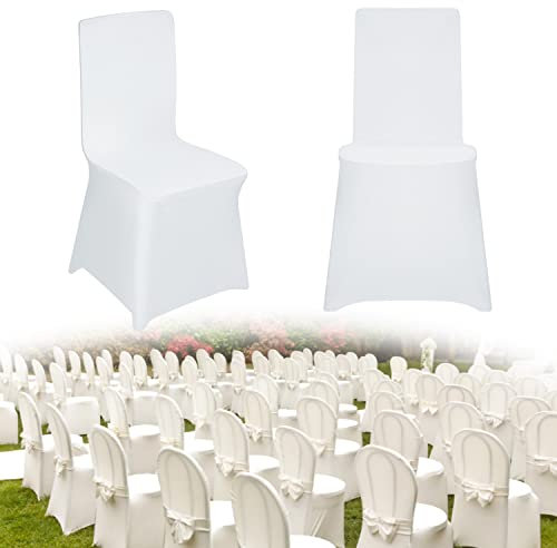 TRMLBE Stuhlhussen 50 Stück Stretch Stuhlbezug Universell Moderne Hussen für Stühle Waschbar Stuhlbezüge Dekoration für Hochzeit Geburtstag Festen - Weiß