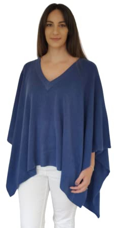 Mimi & Thomas UK Pure Cashmere V-Ausschnitt Damen Poncho Knitwear Top, navy, One size