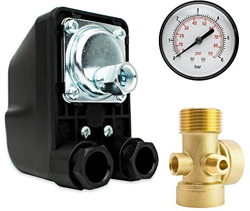 Hauswasserwerk Druckschalter SET 3 Tlg. 1/4 IG Überwurfmutter + Manometer + 5 Wege Verteiler - Made in Italy - Pumpensteuerung Druckwächter Wasserpumpen Brunnenpumpen - Steuerschalter AM-PM5IG-3