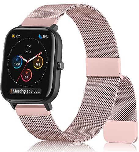 Meliya Correa para Amazfit GTS/GTS 2 Mini/GTS 4 Mini/GTS 4/GTS 3/GTS 2e/GTS 2 Mujer Hombre,Metalica Acero Inoxidable 20mm Pulseras Repuesto para Amazfit GTR Mini/GTR 42mm(Rosa)