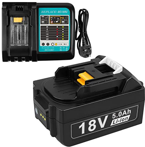 LabTEC 18V 5000mAh Replacement Battery for BL1850 with DC18RC Battery Charger 14.4V/18V Replacement, Charger Set for Makiata BL1815 BL1830 BL1840 194204-5 194205-3 194230-4 DC18RA DC18SF