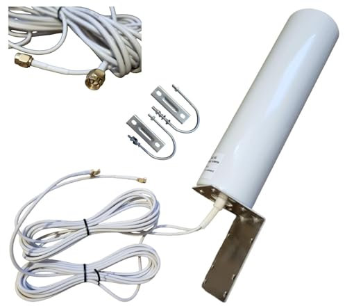 LTE 4G 5G MIMO 2X SMA Antenne Außenantenne weiß Verstärker mit 2 x 3m Verlängerungs-Kabel mit Wand Maßthalterung paßt zu Fritzbox 6850 5G Nighthawk M5