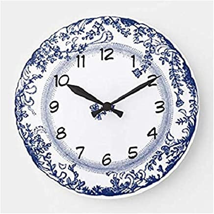908 Horloge Murale Ronde 25cm, Assiette De Delft Bleue Vintage Décoration D'Intérieur Vintage Pendule Murale Silencieuse Cuisine Horloge pour Cuisine École Chambre