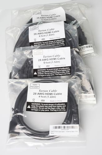 Tartan HDMI Cable Multi-Length 4-Pack: 4, 5, 6 and 12 Foot