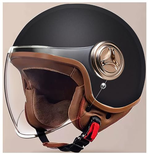 3/4Casque Ouvert Demi-Casque De Moto Homologué ECE avec Visière Casque Bols pour Hommes Et Femmes Adultes Casques De Moto Vintage Demi-Visage pour Chopper Scooter De Vélo Cruiser 1,58-62CM