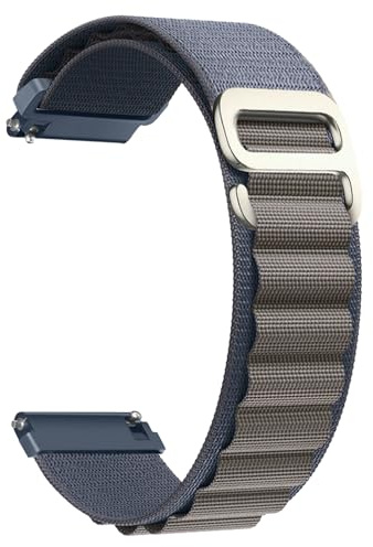 CeiBand Alpine Loop Nylon Armband Kompatibel mit 20mm 22mm, G-Haken Edelstahl Metall Schnalle Sport Uhrenarmband Herren Damen Ersatzband für 20mm 22mm -(22mm Blau+Grau)