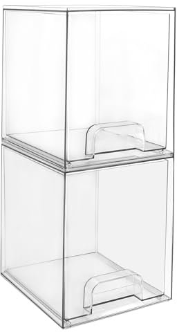 Organizador y almacenamiento de maquillaje apilable, cajones de acrílico transparente con asas para tocador, encimera, armarios de cocina, despensa, organización y almacenamiento del hogar