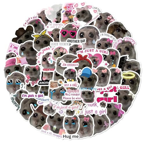 Aufkleber Sad Hamster – Niedlicher Meme Trauriger Hamster – Ästhetischer Mädchen-Aufkleber, PVC, 56 x für Wasserflaschen, Becher, Tassen, Laptops, Harte Hüte