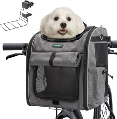 DAISTERN Hundekorb Fahrrad Vorne bis 10KG, Faltbarer Atmungsaktiver Hundefahrradkorb 4 in 1 Rucksack Schultertasche Autositz mit Robuste L-förmige Halterung Φ55mm, Bequemes Kissen, Reflektorstreifen