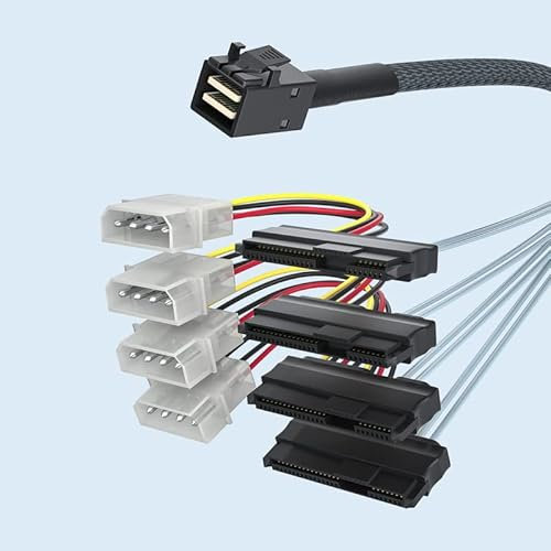 H!Fiber.com SFF-8643 Interner Mini SAS HD auf 4x SFF-8482 29pin Anschlüsse mit 15pin SAS Power, 0.5 meter (1.65ft)