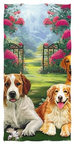 RPLIFE Strandtuch mit Gartenmalerei, Hundemotiv, Strandtücher für Reisen