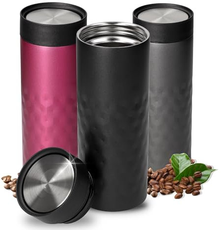 Thermobecher 'Crystal' 450 ml - auslaufsicherer Kaffeebecher to go - Edelstahl Trinkbecher mit 360-Grad Deckel für Kaffee & Tee - Becher hält mehrere Stunden warm oder kalt, Farbe:schwarz