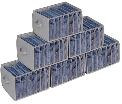 Syeeiex 6 Stück Große Hosen Kleiderschrank Organizer, 42 x 30 x 25 cm, 7 Fächer Klares Fenster Schubladen ordnungssystem Kleiderschrank Aufbewahrungsboxen für Jeans, T-Shirts, Hosen, Kleidungen