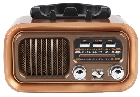 Vintage Retro Retro Portable Portable Solar Recargable Am FM Radio para Acampar Al Aire Libre (Oro)