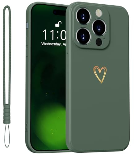 Yoawiful für Handyhülle iPhone 11 Pro Hülle Silikon Kameraschutz Niedliches Herzmuster mit 1 Lanyard stoßfest iPhone 11 Pro Case grün