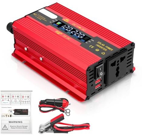 Delousiber 3000W Peak Power Inverter 12V/24V to 240V AC Car Inverter with Dual USB 5A Fast Charge, AC Sockets, Smart Color Display, Auto-Switch, 8 Protections for UK Use