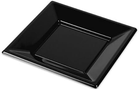pcmoviles Plato negro Reutilizable 10 Veces | Juego de 50 Platos negros Cuadrados de PE | Lavable en frío | Plato Tamaño 23X23 cm | Arte de la Mesa
