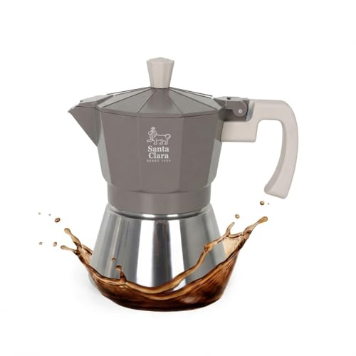 INDE SANTA CLARA | Cafetera Italiana Moka Nordkitch 6 Tazas 300 ml, Cuerpo de Aluminio y Base de Acero Inoxidable, Apta para Inducción y Todo Tipo de Fuegos, Asa Soft Touch
