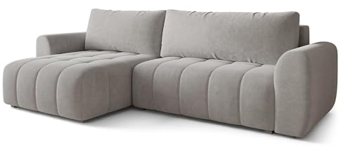 Masseno Ecksofa MODARO CL mit Schlaffunktion L-Form, Klassisch Sofa mit Bettkasten, Wohnzimmersofa, Couch, Soffa, Bettsofa, Couchgarnitur - Hellgrau, Castel 80