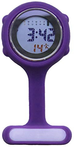 Digital Nurse Watch Fob For Women & Men, Multi-Function, Infection Control Design, Silicone Nurse Watch With Pin/Clip-On - Light Purple