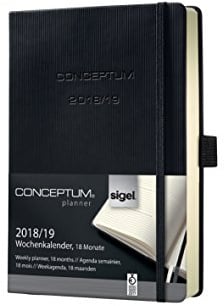 SIGEL C1902 Wochenkalender 2018/2019, 18 Monate, ca. A6, schwarzes Hardcover, Conceptum - weitere Modelle