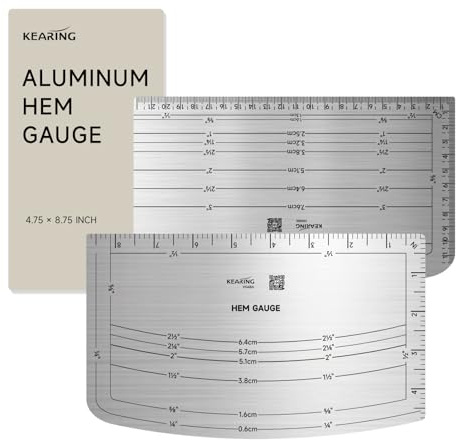 KEARING Aviation Aluminium Hot Hem Gauge - Hot Iron Press Ruler for Sewing | Versatile heat resistant iron-on pressing guide with curves & right angles for pattern alterations, belts and waistbands.