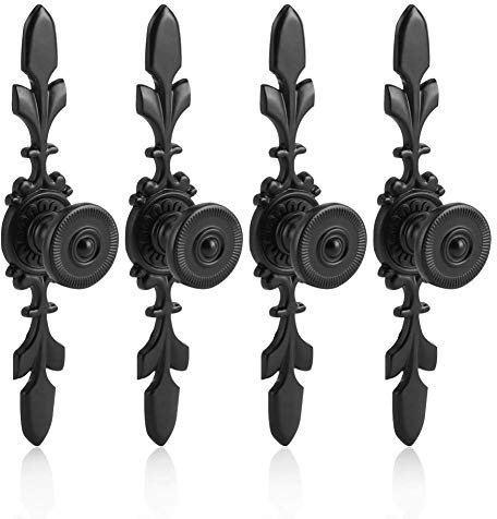 Eurobuy 4Pcs Vintage Style Pull Handle Door Knob Back Plate for Home Furniture Drawer Cabinet Dresser Closet Wardrobe Cupboard with Screw (Black)