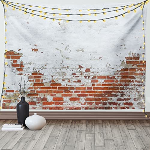 ABAKUHAUS Ziegelwand Wandteppich und Tagesdecke, Gealterte Vintage Brick Wall, aus Weiches Mikrofaser Stoff Moderner Digitaldruck Waschbar, 150 x 110 cm, Rot