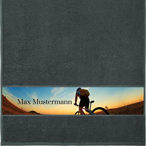 Manutextur Handtuch mit Namen - personalisiert - Motiv Sport - Fahrrad - viele Farben & Motive - Dusch-Handtuch - anthrazit - Größe 50x100 cm - persönliches Geschenk mit Wunsch-Motiv und Wunsch-Name
