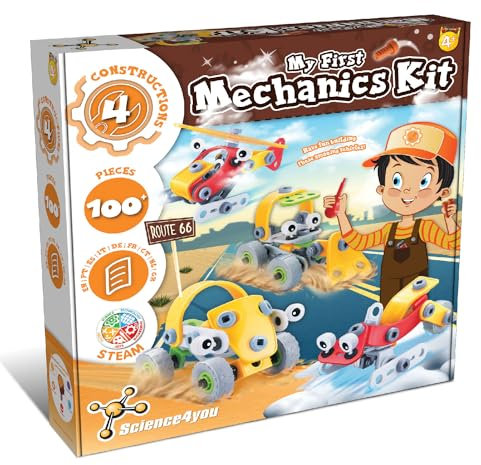 Science4you-Mon Premier Car Primier Kit Mécanique Construction 4 Assemblages, Comprend Helicoptère et Voiture a Monter, Joeuts, Jeux et Cadeaux pour Enfants +4 Ans