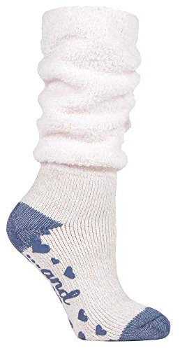HEAT HOLDERS - Ladies Soft Fluffy Slouch Top Non Slip Slipper Thermal Bed Socks with Grippers (4-8 UK, Mauve (Slouch))