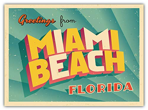 10cm! Klebe-Folie Wetterfest Made-IN-Germany Miami Beach Florida USA Staat Greetings Retro H2835 UV&Waschanlagenfest Auto-Aufkleber Sticker Decal
