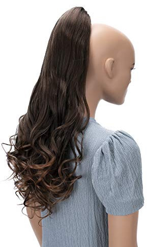 CAISHA 60cm Haarteil Ponytail Zopf Pferdeschwanz Haarverlängerung Voluminös Leicht Gewellt Braun Mix H509