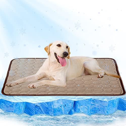 Kühlmatte für Hunde, selbstkühlend, Schlafkissen, waschbar, Eisseide, wiederverwendbar, für den Sommer, wasserdichte Bodendecke für Autositze, Böden, Sofabett (55,9 x 71,1 cm, braun)