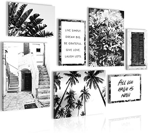 Novart Wandbilder Altstadt Zitate - KOMPLETT AUFHÄNGFERTIG - Schwarz Weiss Wohnzimmer Schlafzimmer - 7 Moderne Mood-Bilder - N015071a