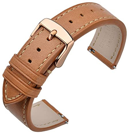 ANNEFIT Uhrenarmband 18mm, Schnellverschluss Lederarmband Ersatz mit Roségold Schnalle (Hellbraun)