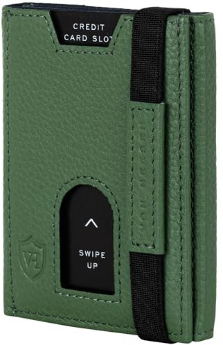 VON HEESEN Slim Wallet mit Münzfach & RFID-Schutz - Leder Geldbeutel - Mini Geldbörse für Herren und Damen - Kartenetui Echtleder Karten Portemonnaie klein - Kreditkartenetui Grün