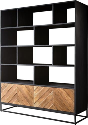 DELIFE Bücherschrank Famke Mango Teak 120 cm 10 Fächer 2 Türen Highboard