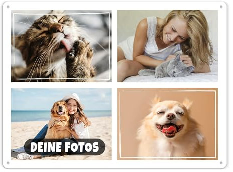 PR Print Royal Blech-Schild selbst gestalten - Foto-Collage mit 4 Fotos bedrucken - Metall-Poster für Lieblingsmenschen, Geschenk für Freunde, Familie I Personalisiertes Foto-Geschenk, Schild A3