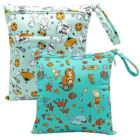 HOTLIKE Windeltasche, wasserdichte Stofftaschen 2 Stück Wetbag Kindergarten, Nassbeutel Nasstasche Baby Wickeltasche, Wiederverwendbare Organiser, Multifunktionale für Baby Reisen Unterwegs Gym, Grün