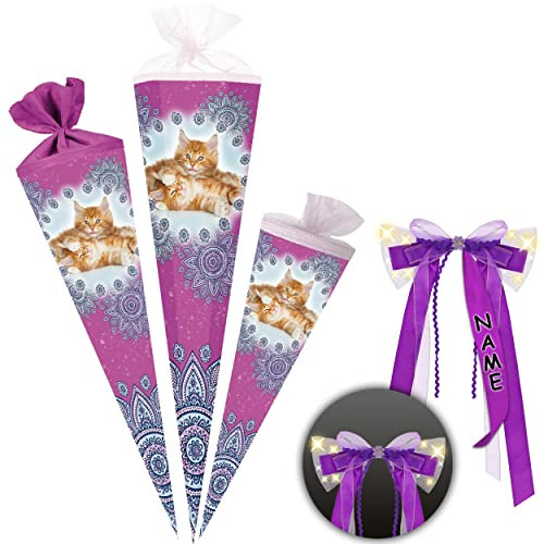 alles-meine.de GmbH Schultüte - süße Katzen 35-85 cm Größe wählbar inkl. Name + Verschluß-Schleife - Zuckertüte - Tüllabschluß/Filzabschluß - eckig/rund - Mädchen - k..